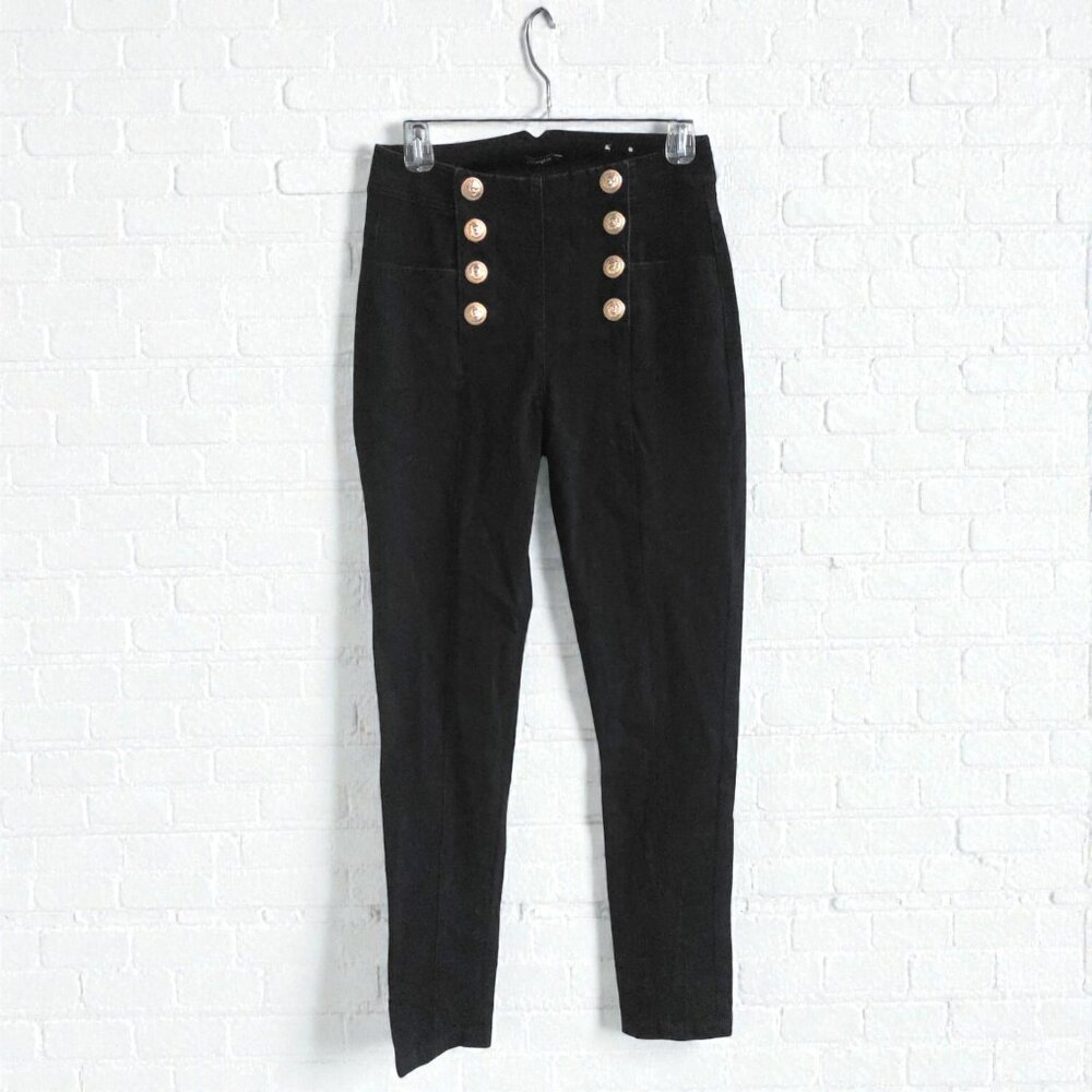 J. McLaughlin Hastings black denim high-rise skinny jeans gold button sailor